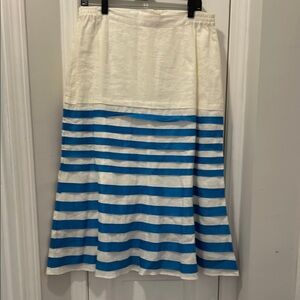 Striped Blue and White A-Line Linen  Skirt
